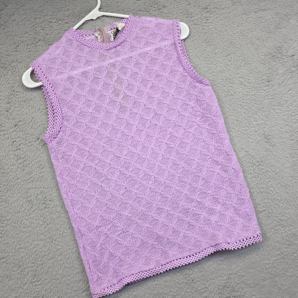 Vintage Cellini Top Womens L‎ Purple Crew Neck Open Knit Knot Elegant Timeless
